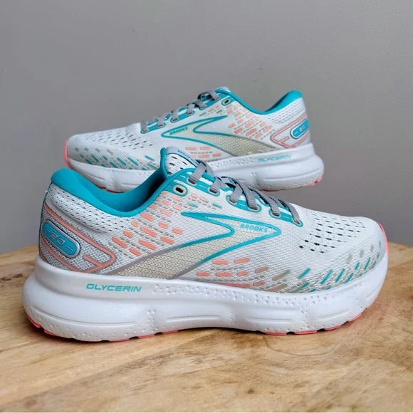 Brooks Glycerin 20 Running Shoes Women’s 9 Gray Coral Latigo Bay Aqua Blue - Picture 2 of 11